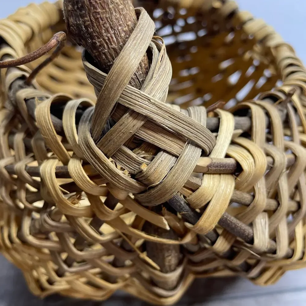 Vintage Buttocks Woven Basket Unique Natural Curly Branch Handle